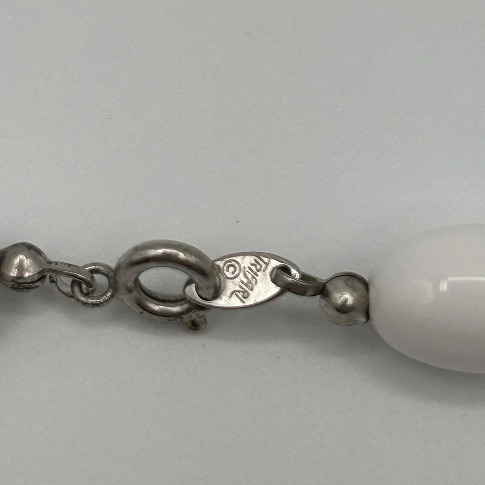 Vintage Trifari Necklace Silver tone White Lucite Single Strand Spacer Bead 12
